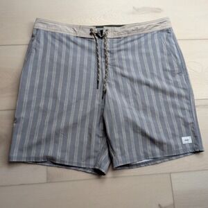 Katin Barley Hybrid Board Shorts Mens 36 Gray Striped Beach Swim Trunks Surf